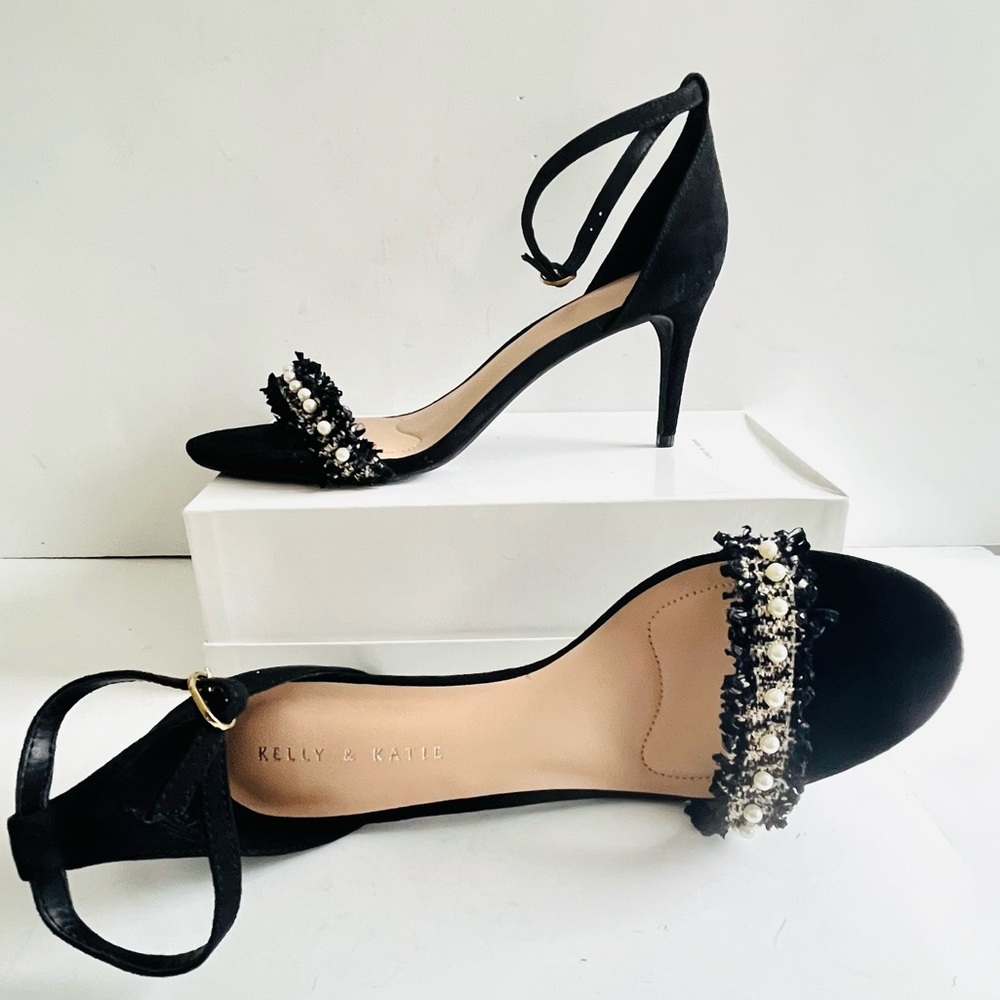 Kelly & Katie black white tweed heeled sandals 10